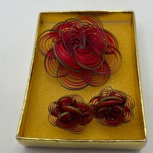Bamboo Brooch & Earring Set - Vintage